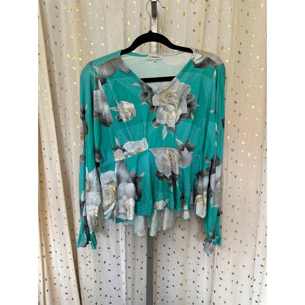 Hula Tease Hawaiian Tropical White Rose Kū Kia’i Mauna High Low Peplum Top 10
